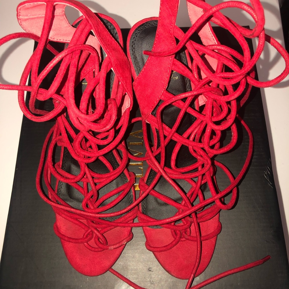Red strappy single sole heels